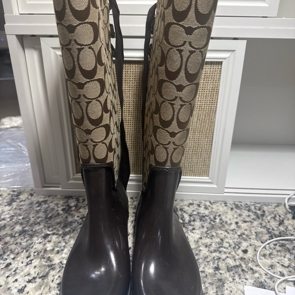 Coach Brown and Tan Winter Rain Boots